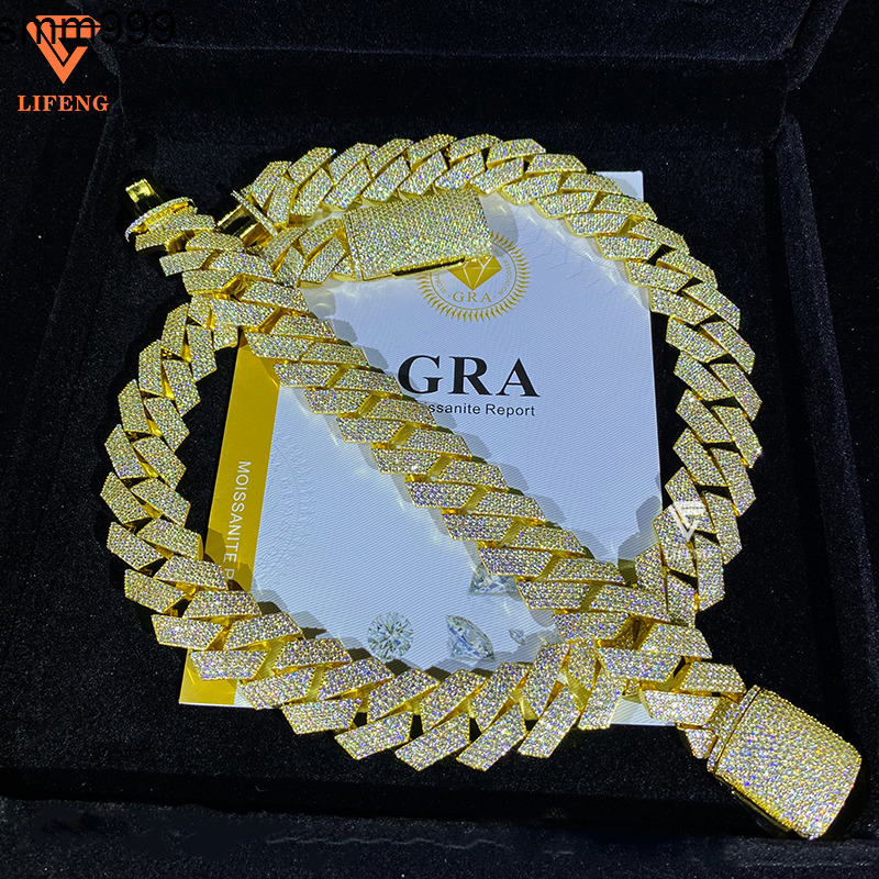 Hot Selling S925 Silver Fine Link Chain 20MM VVS Moissanite Cuban Necklace Brilliant Cut Hip Hop Style Jewelry for Women Men