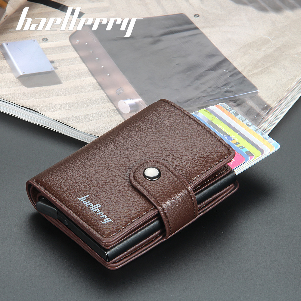 Card Holder Men Lychee Pattern RFID Automatic Pop-up Buckle Wallet Metal Aluminum Box Card Case