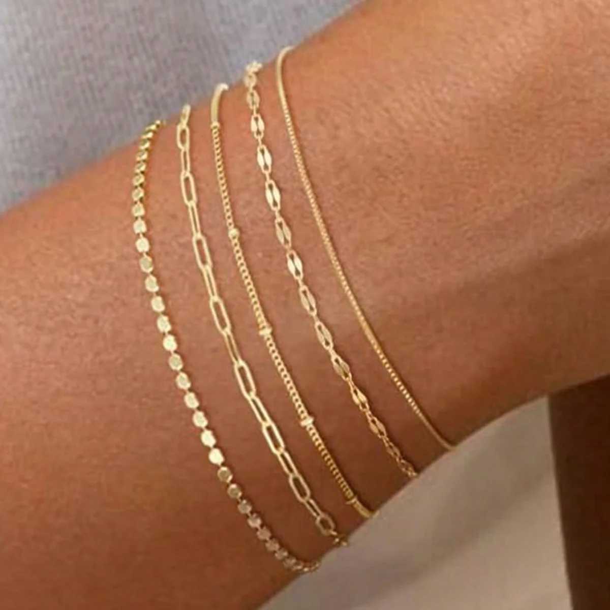 5pcs/Set Fashionable Womens Chain Bracelet Set Jewelry Accessories XJ250707