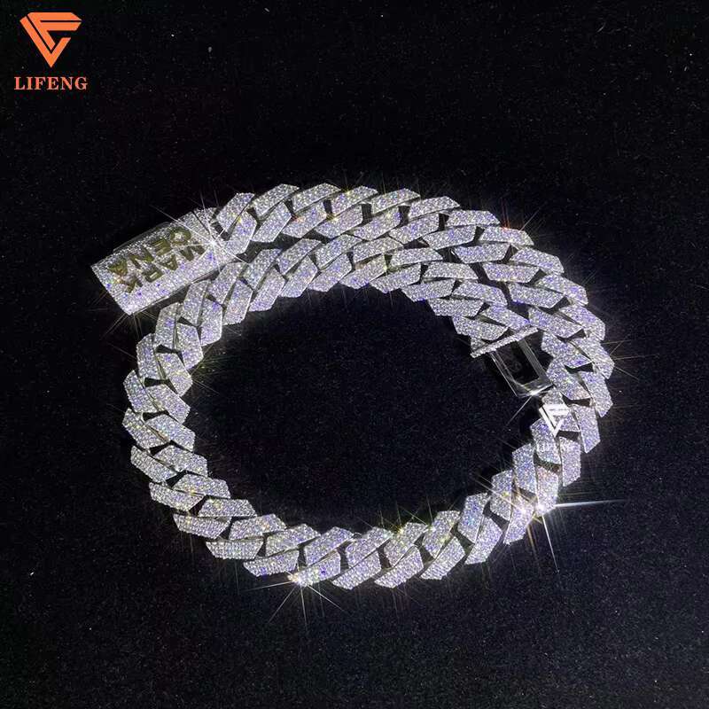 18mm 3-Rows Cuban Link Necklace for Men Custom Clasp 18K White Gold Plated Solid 925 Silver VVS Moissanite Diamond Miami