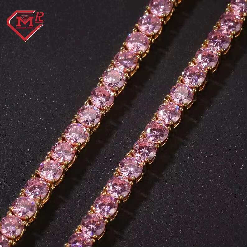 Hiphop Special Tennis Chain Iced Out Men Luxury Necklace Custom Pink VVS Moissanite Tennis Chain