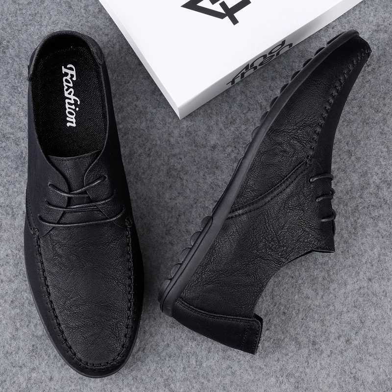 Mens Leather Shoes Soft Soles Four Seasons Plus Size Casual Leather Shoes Fion Trendy Youth Party Versatile Driving Shoes Y250707