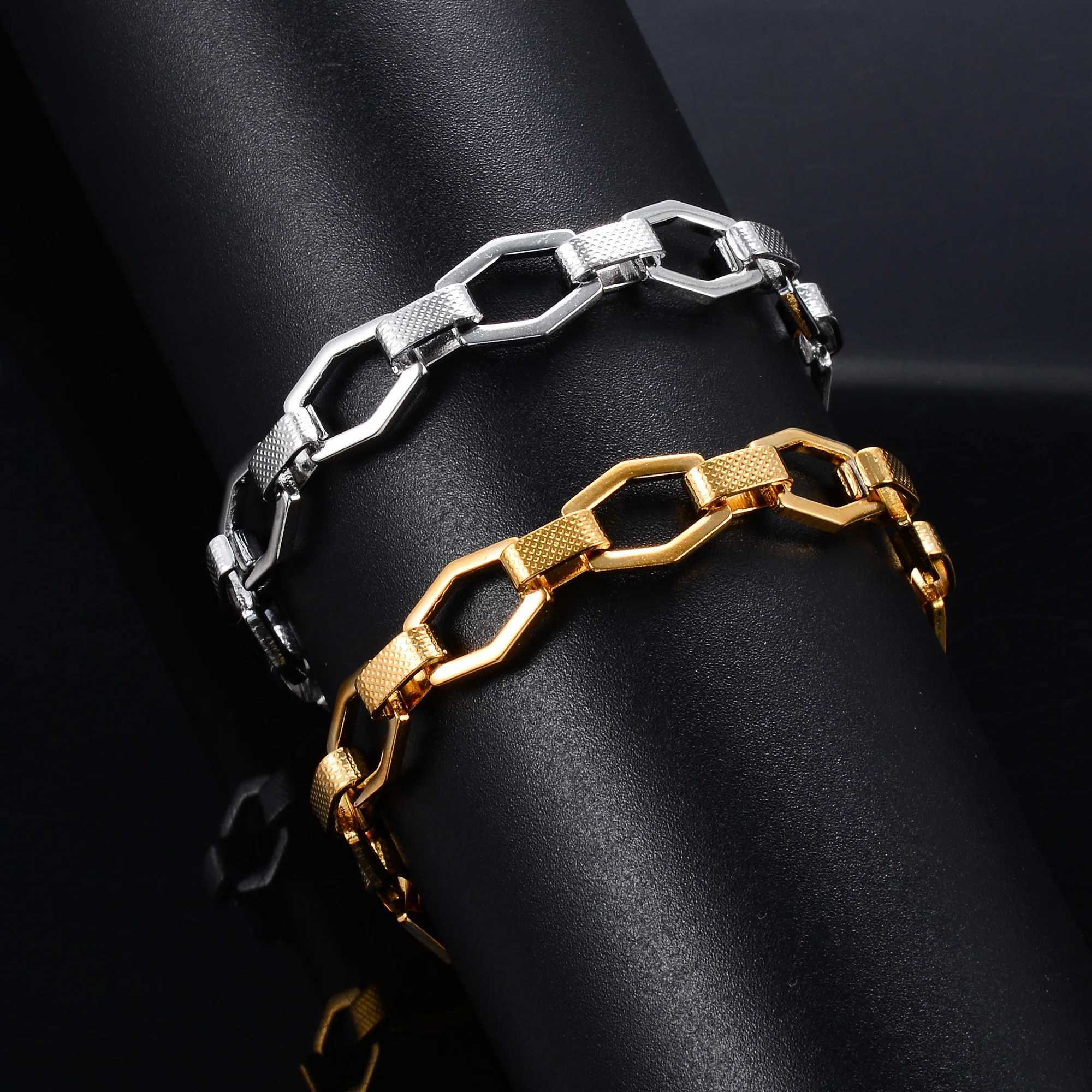 9mm Stainless Steel Link Hexagon Hand Chain Bracelet for Women Men Hip Hop Rock Punk Boy Wristband Anklet Metal Jewelry AccessoryXJ250707