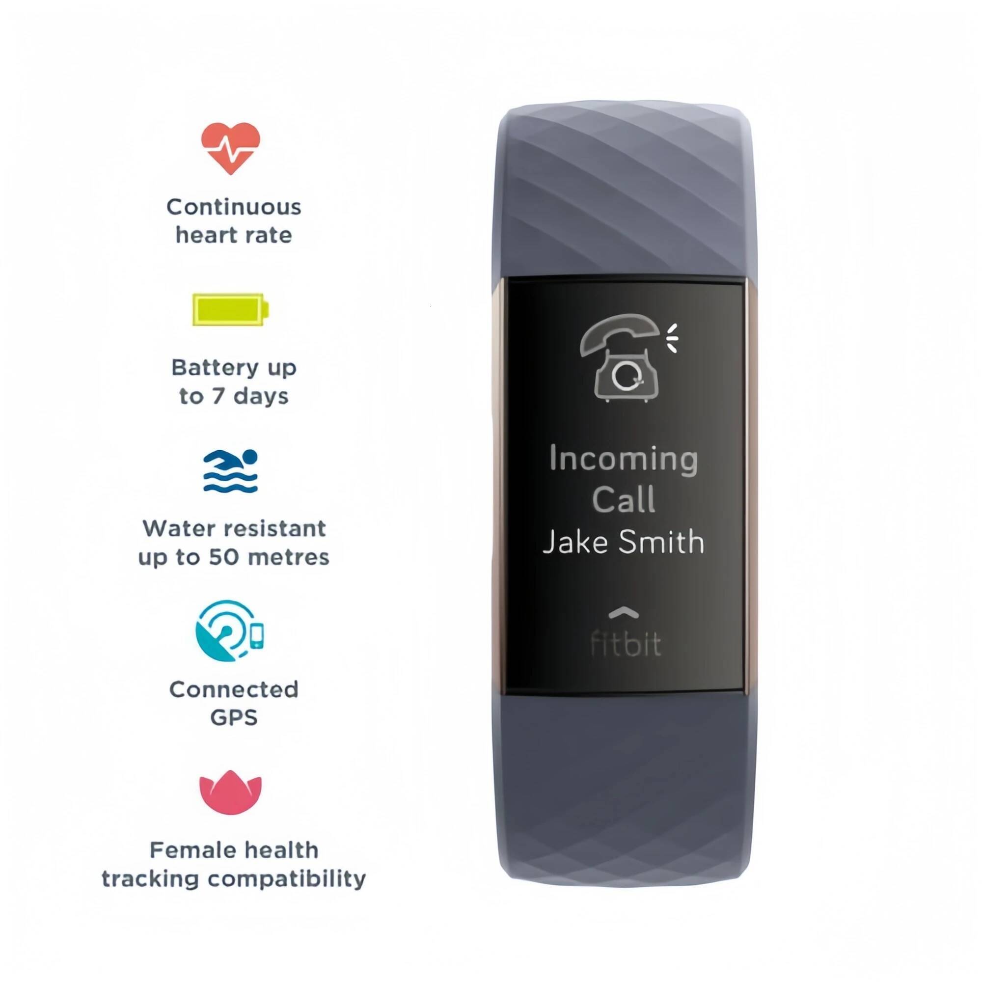 Fitbit Charge 3 Fiess Tracker Smart Watch Heart Rate Monitor Sleep Steps Exercise Waterproof Band for Men Women Health Sports