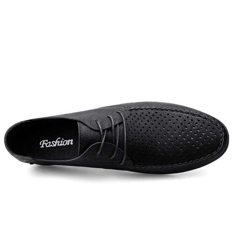 Summer Hollow Out Leather Shoes Men Luxury Italian Men Casual Handmade Designer Breathable Boat Shoes Mens Shoes Y250707