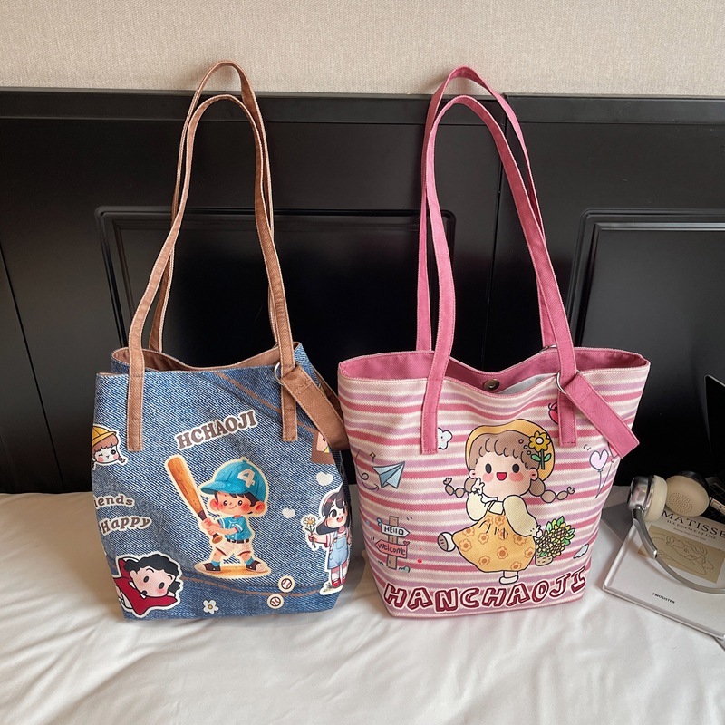 Free shipping designer Japanese Style Cute Canvas Bag for Women Summer New Cartoon Casual Shoulder Bag Large Capacity Class Bag Crossbody Mommy Bag