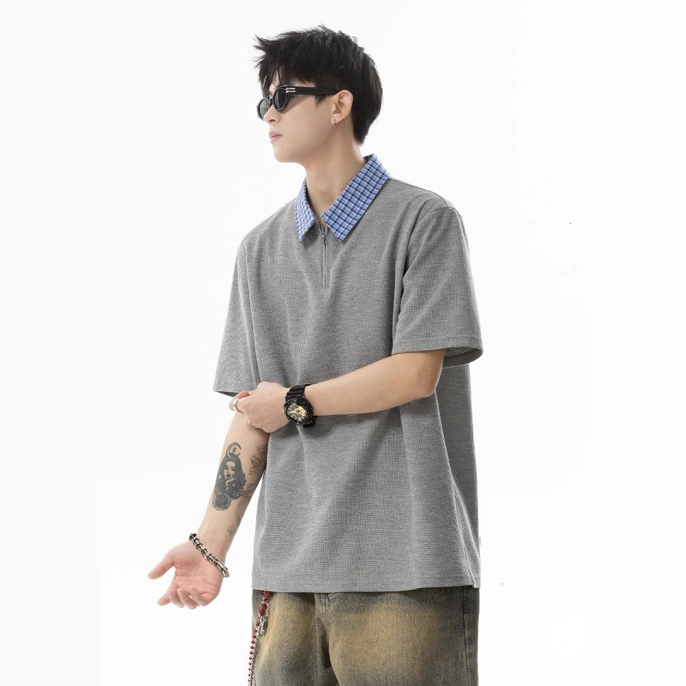Fake Two-piece Polo Collar Short Sleeve T-shirt For Men Summer 2025 Designer Short Sleeves New Loose Casual Color-block Five-quarter Sleeve Tee