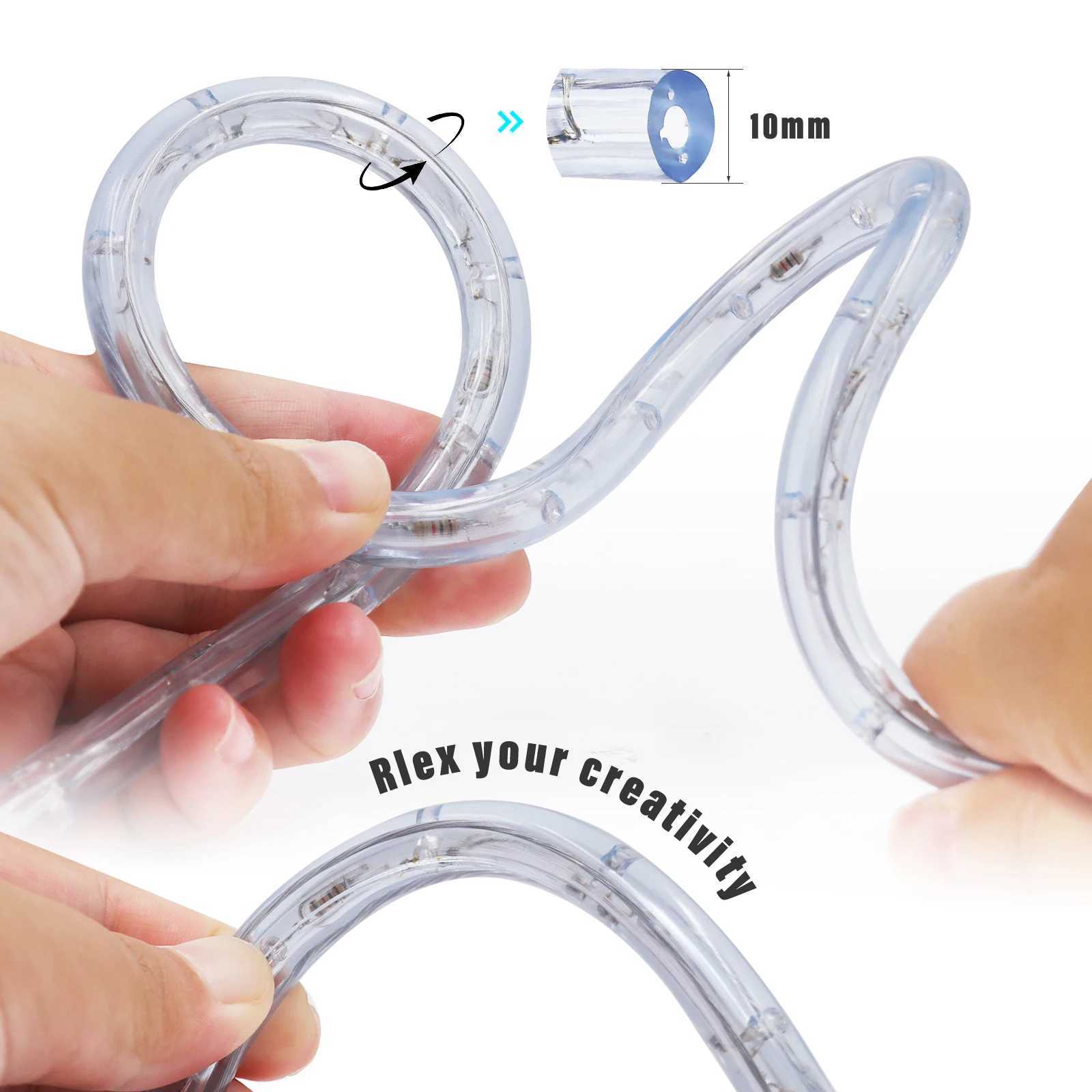 360 Neon LED Rope Light 220V 110V LED Strip String Fairy Lights 8 Modes Waterproof Rainbow Neon Strip for Home Garden Decoration W250701