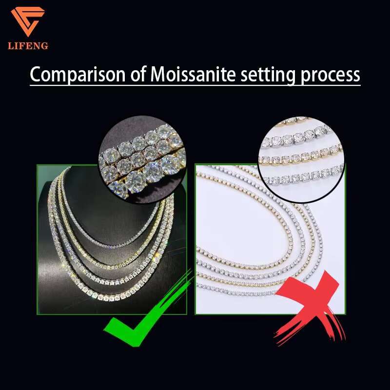 Lifeng 5 mm Hip Hop Tennis Chain Necklace for Women 925 Sterling Silver Chain VVS Moissanite Diamond Rose Gold Tennis Chain