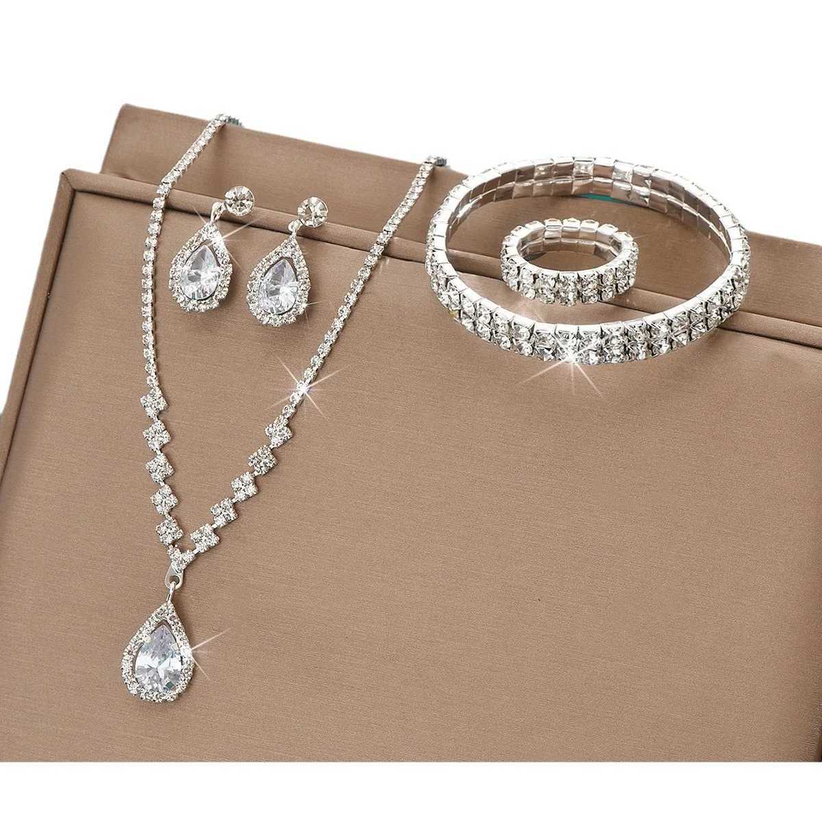 5 Womens Fashion Droplet Earrings Necklace Bracelet Ring Set Wedding Banquet Party Holiday Gift XJ250707