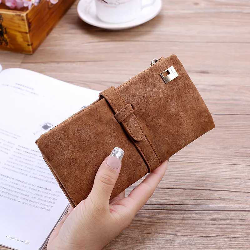 Wen Matte Wallets PU Leather LG Purse Cluh Mey Bag Fem Dr Strap Vintage Wallet Fi Holder Y250707
