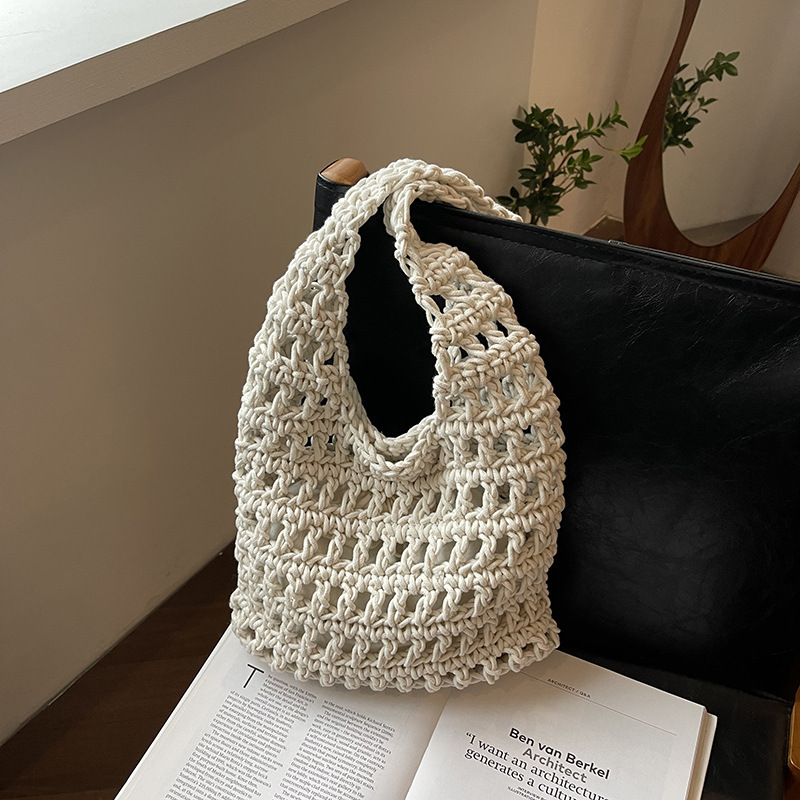 Free shipping designer New Cotton Thread Woven Bag Artistic Versatile Trendy Bag for Women Vacation Travel Casual Bag Fashion Hollow Shoulder Bag