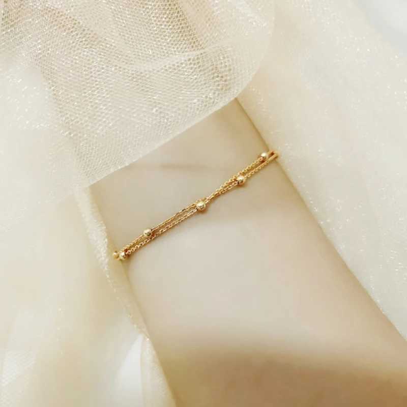 Fashionable 925 Sterling Silver Gold Small Round Bead Bracelet for Womens Retro Double-Layer Bracelet Birthday Jewelry Gift XJ250707