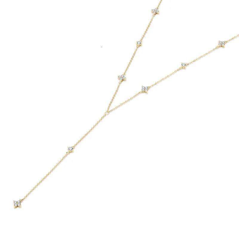 IOGOU Moissanite Flower Clover Drop Lariat Necklace for Women Y Shape Long Chain Sterling Sier Layered Trend Jewelry
