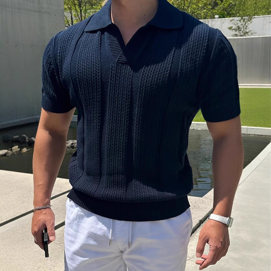 White Hollow Knit Polo Shirt Designer Short Sleeves For Men Summer Trendy Business Commuting Breathable Versatile Loose Half Sleeve T-shirt Top