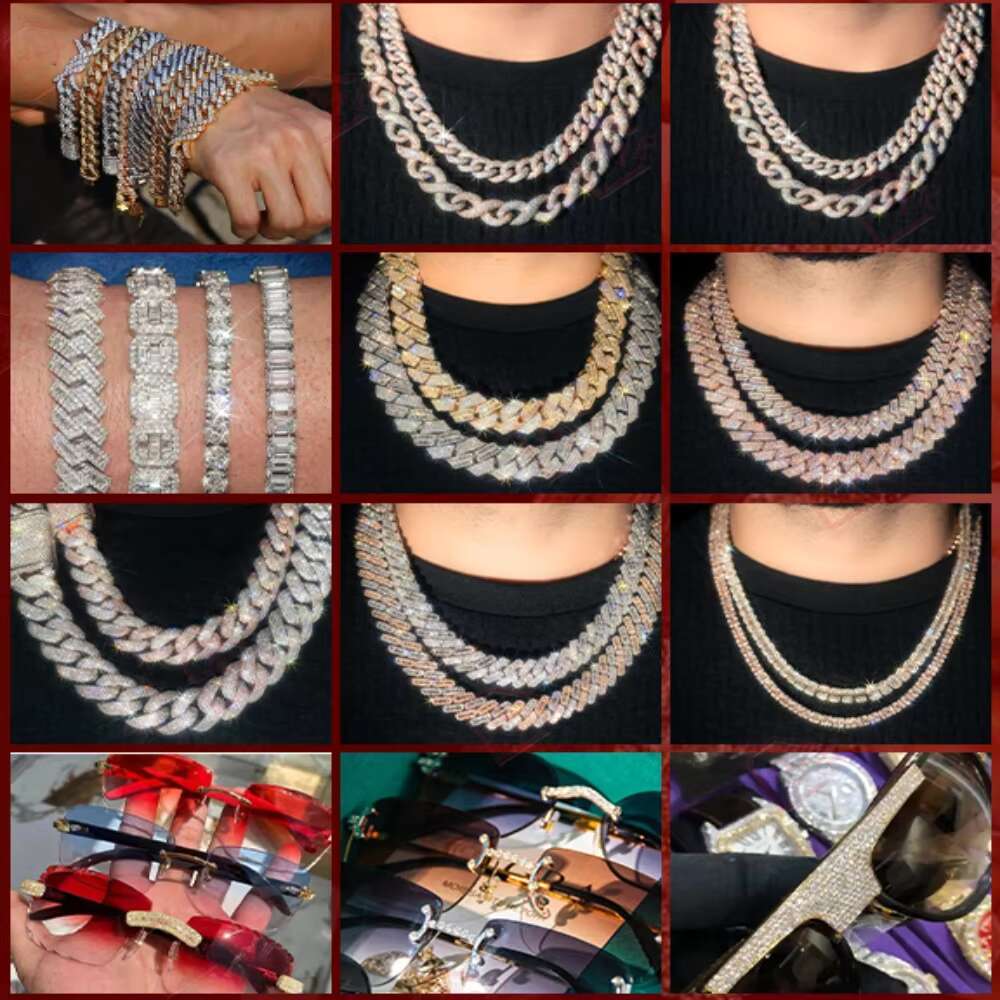 16MM Moissanite Necklace Chain 3 Rows Hiphop S925 Vvs Custom Jewelry Moissanite Cuban Link Chain