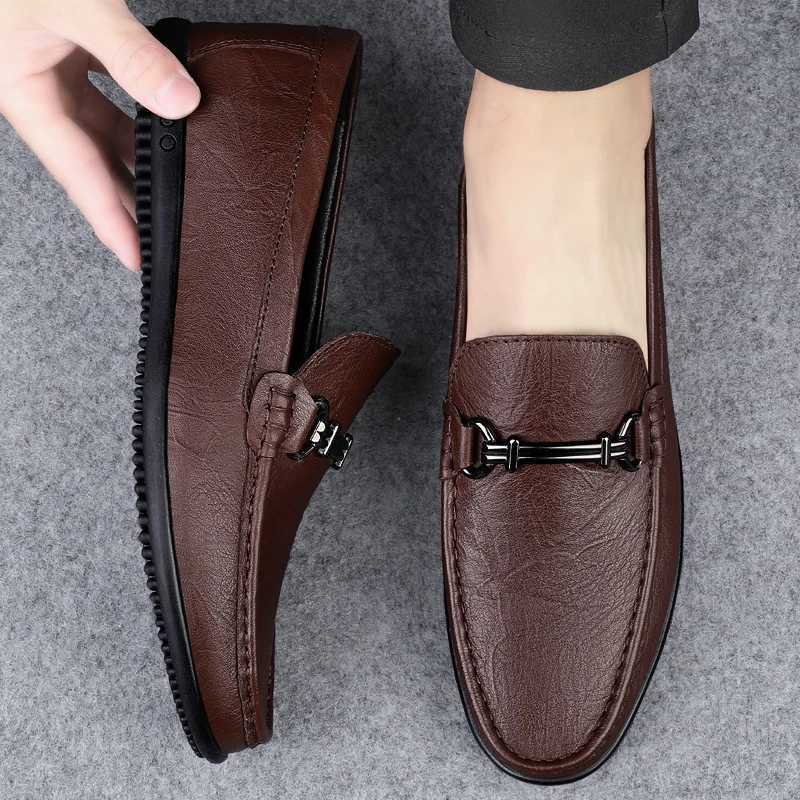 Fion Metal Buckle Loafers High Quality Men Cfortable Dress Shoes Breathable M Business Flats Off Casual Leather Shoes Y250707