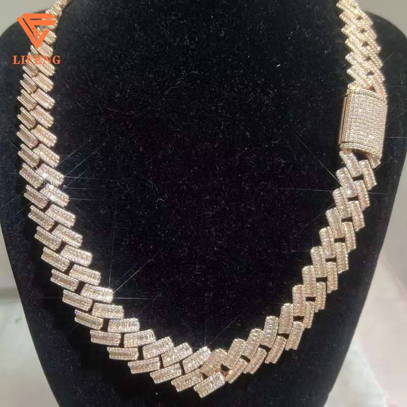 New Design Iced Out Moissanite Diamonds baguette Hip Hop Cuban Chain High Quality Vvs Moissanite Necklace