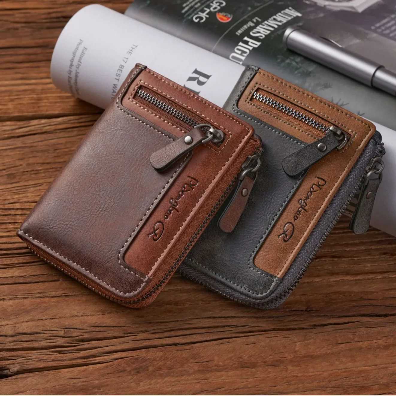 1pc Premium Short Wallet for MenStylish Mtifuncti PU Leather Zipper Durable Wallet Y250707