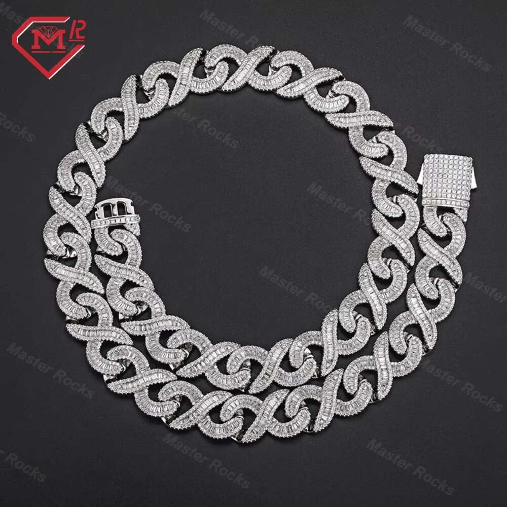 Customized Cuban Link Chain Infinity Shape Baguette Cut Hiphop Jewelry Moissanite Cuban Chain