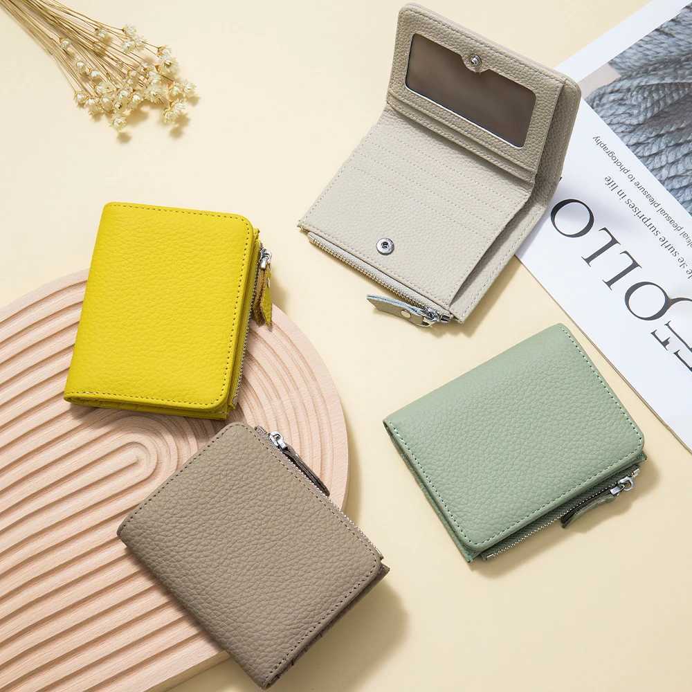 Genuine Leather Men Wen Cute Short Wallet Luxury Solid Zipper Coin Purse RFID Bank Holder Slim Small Money Bag Y250707