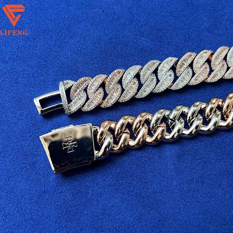 Lifeng Jewelry Hot Sale baguette Diamond Chain Silver 925 Gold Plated Vvs Moissanite Fine Jewelry Cuban Necklace