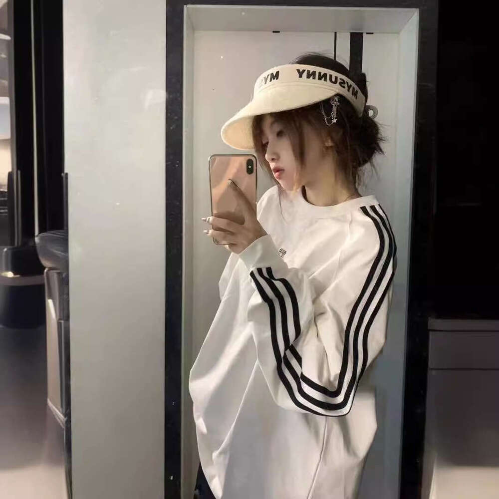 National Trend Three Stripes Letter Print Long Sleeve Sweatshirt Autumn Winter Unisex Loose Design Sense Niche Couple Casual Top B5