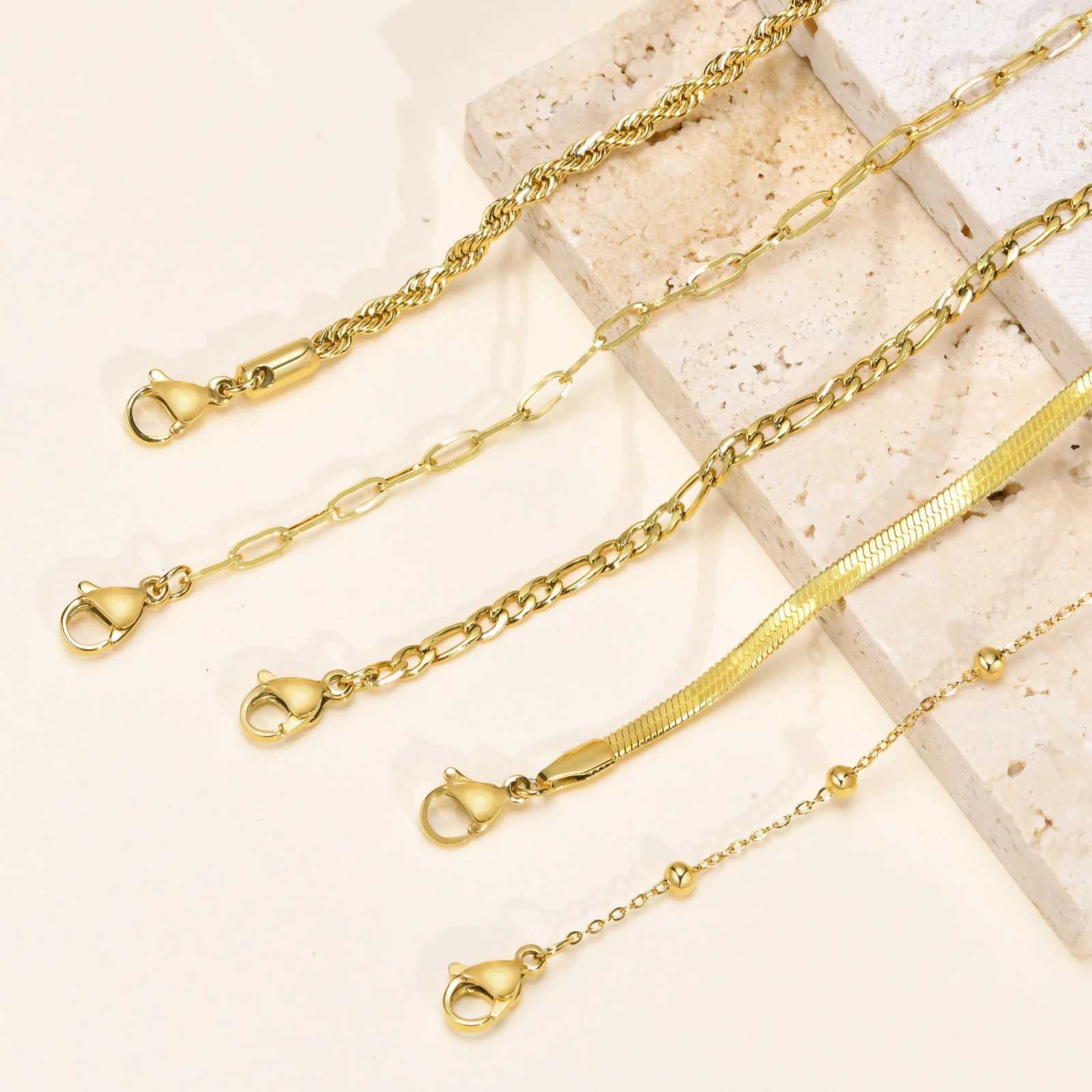 5PCS/Set Women Gold/Silver Color Bracelets Stainless Steel Lady Geometric Fashion Charm Chain Multi-Layer Dainty Girl Jewelry XJ250707