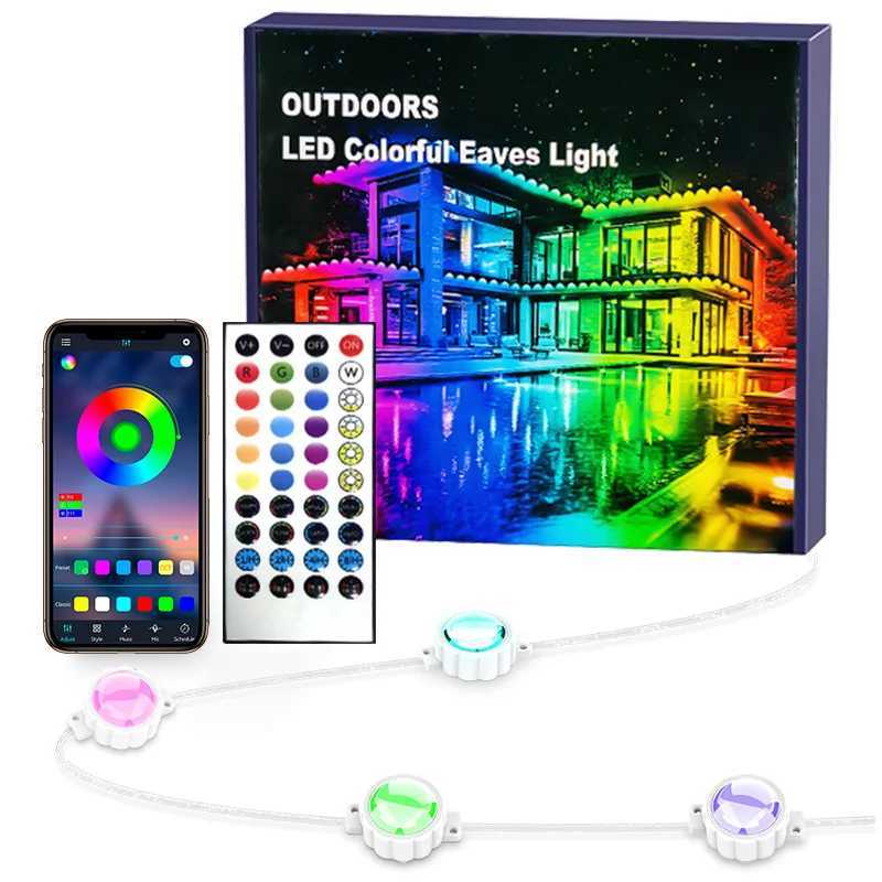 15M-90M RGB Eaves LED Lights Permanent Outdoor Light String APP Bluetooth Strip Scene Modes Full House Christmas Wedding Light W250701