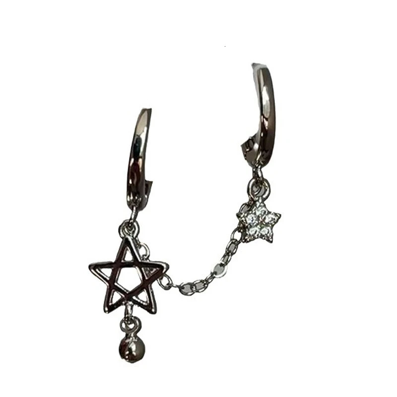 1PCS Silver Color Star Chain Double Ear Hole Ear Bone Nail Y2K Fashion tie Earrings For Women Jewelry 250701