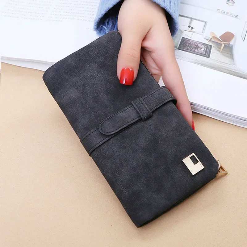 New Fi Wen Wallets Drawstring Nubuck Leather Zipper Frosted Wallet Womens LG Design Purse Two Fold More Color Cluh Y250707