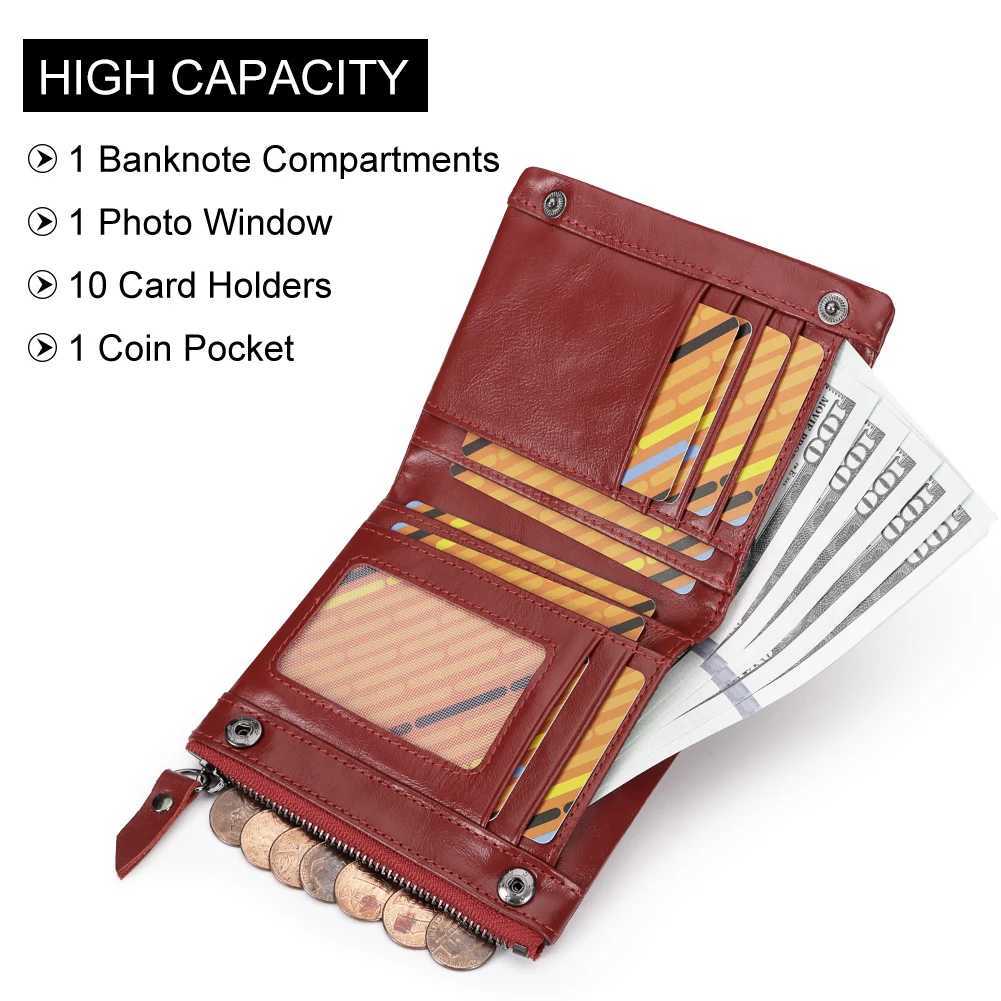 100% Genuine Leather Small Wallet for Wen Bifold Cpact RFID Wallets with Zippet Pocket Short Ladies Mey Clip Y250707