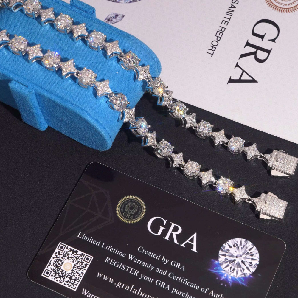 Fine Jewelry Fashion Elegant 925 Silver GRA Certified Moissanite Diamond Bracelet Hip Hop High Quality