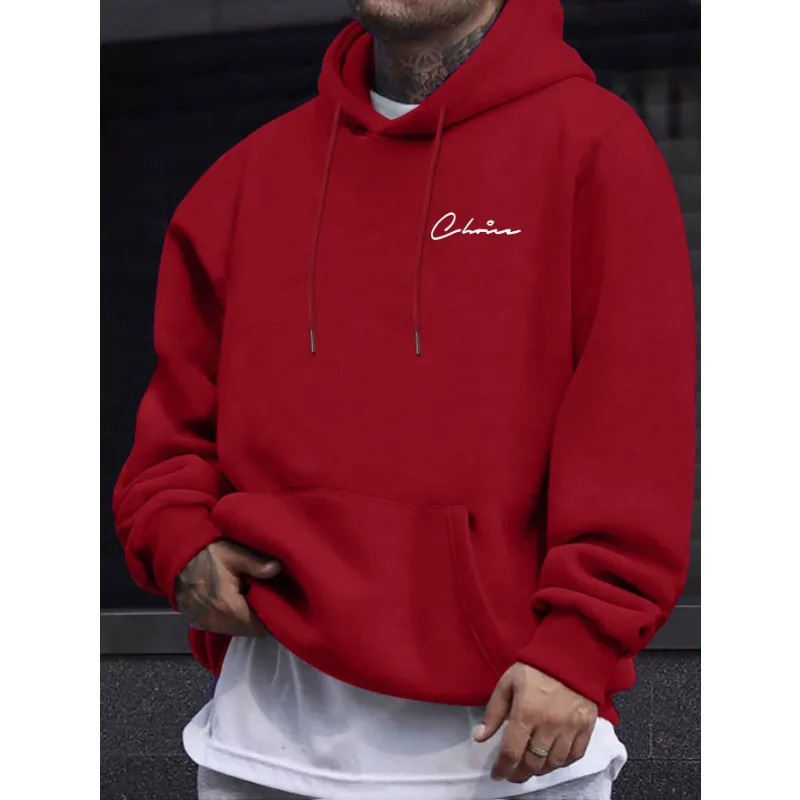 2025 Simple Printed Mens Casual Hoodie Comfortable Hoodie with Kangaroo Pocket Loose Casual Four Seasons Street Hoodie 250707