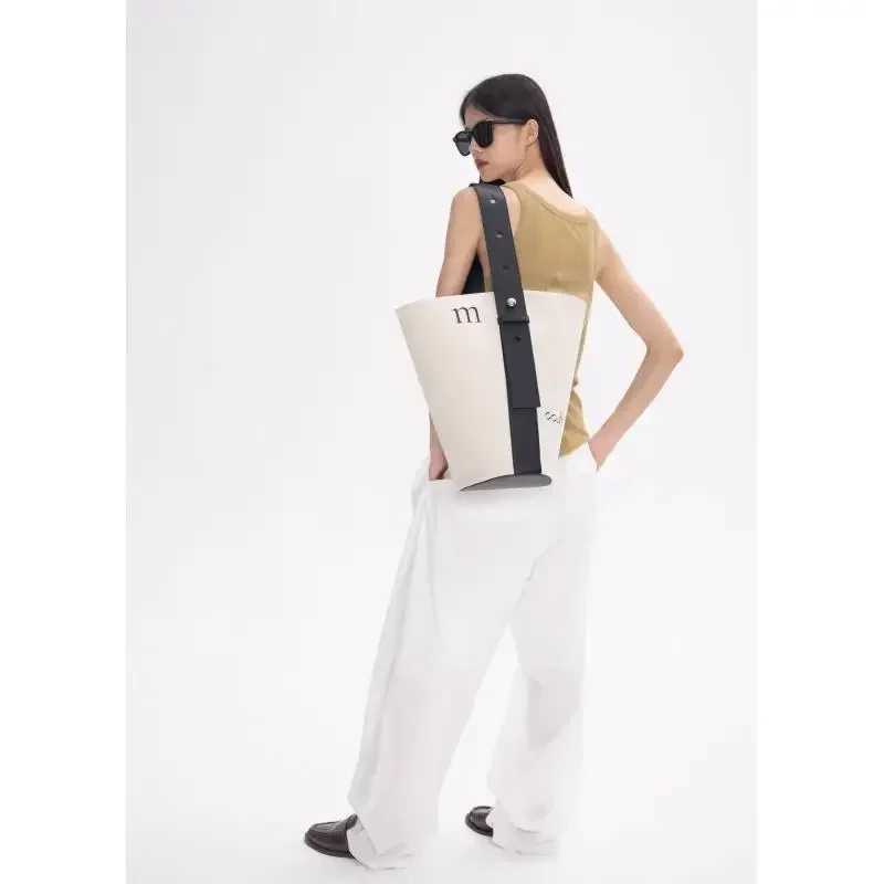 High-Capacity Tote Bag Casual SOFT Canvas Shoulder Bag PU Handle Handbag Simple Women Bag High Quality