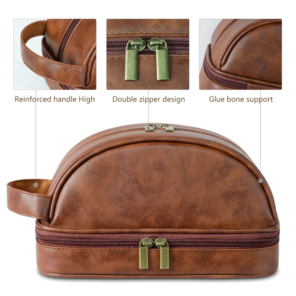 Mens leather makeup bag for travel mens high-end sense large capacity storage travel wash bag waterproof toiletry bag 250701