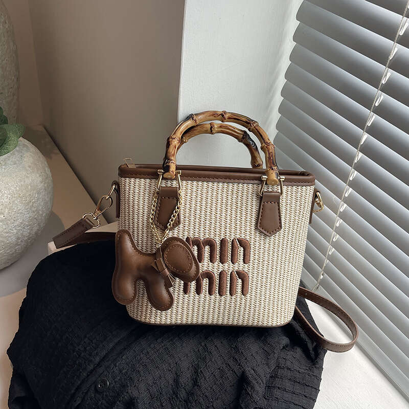 2025 New Summer Fashion Color-Block Bamboo Basket Handheld Shoulder Crossbody Trendy Women's Bag