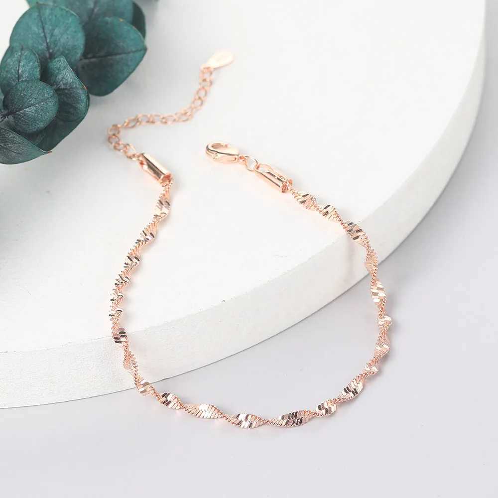 Womens Jewelry Twist Bracelet for Women Friends Gifts Rose Gold Color Simple Bangle Hand Chains Kpop Jewelry Wholesale KBH064 XJ250707