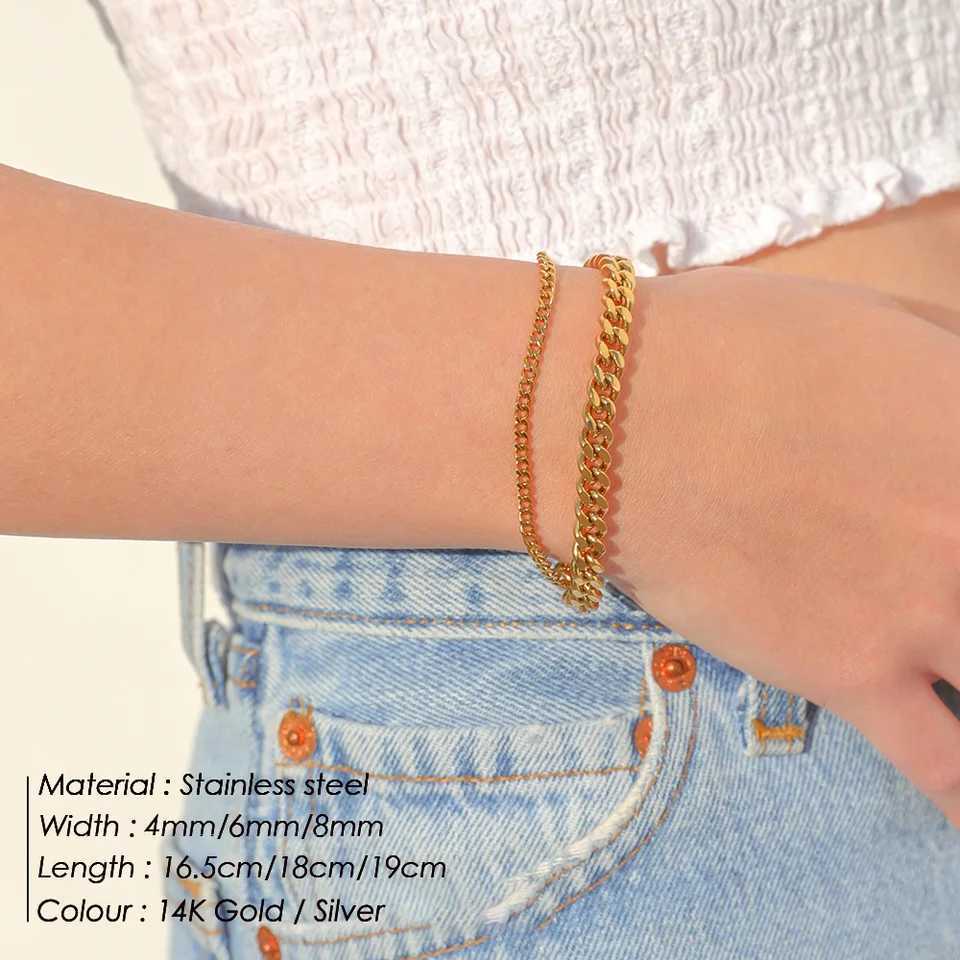 4MM/6MM/8MM Cuban Chain Bracelet for Women Classic Stainless Steel Gold-Plated Fashion Accessories Wholesale Factory DirectXJ250707