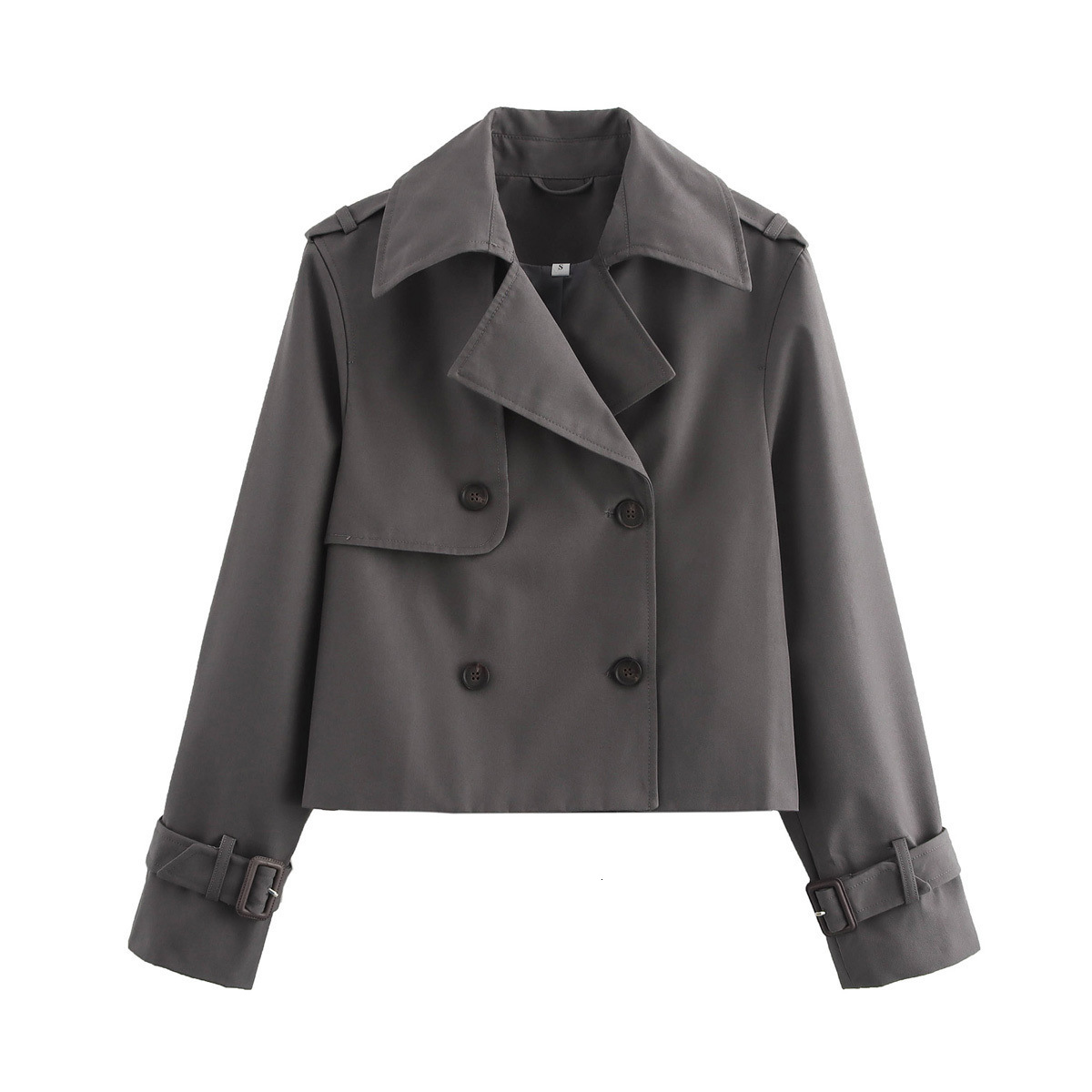 Lanjia- Spring Autumn Simple Short Trench Coat For Women High-End Korean Style Double Breasted Lace-Up Windbreaker Jackets 240202 5E527