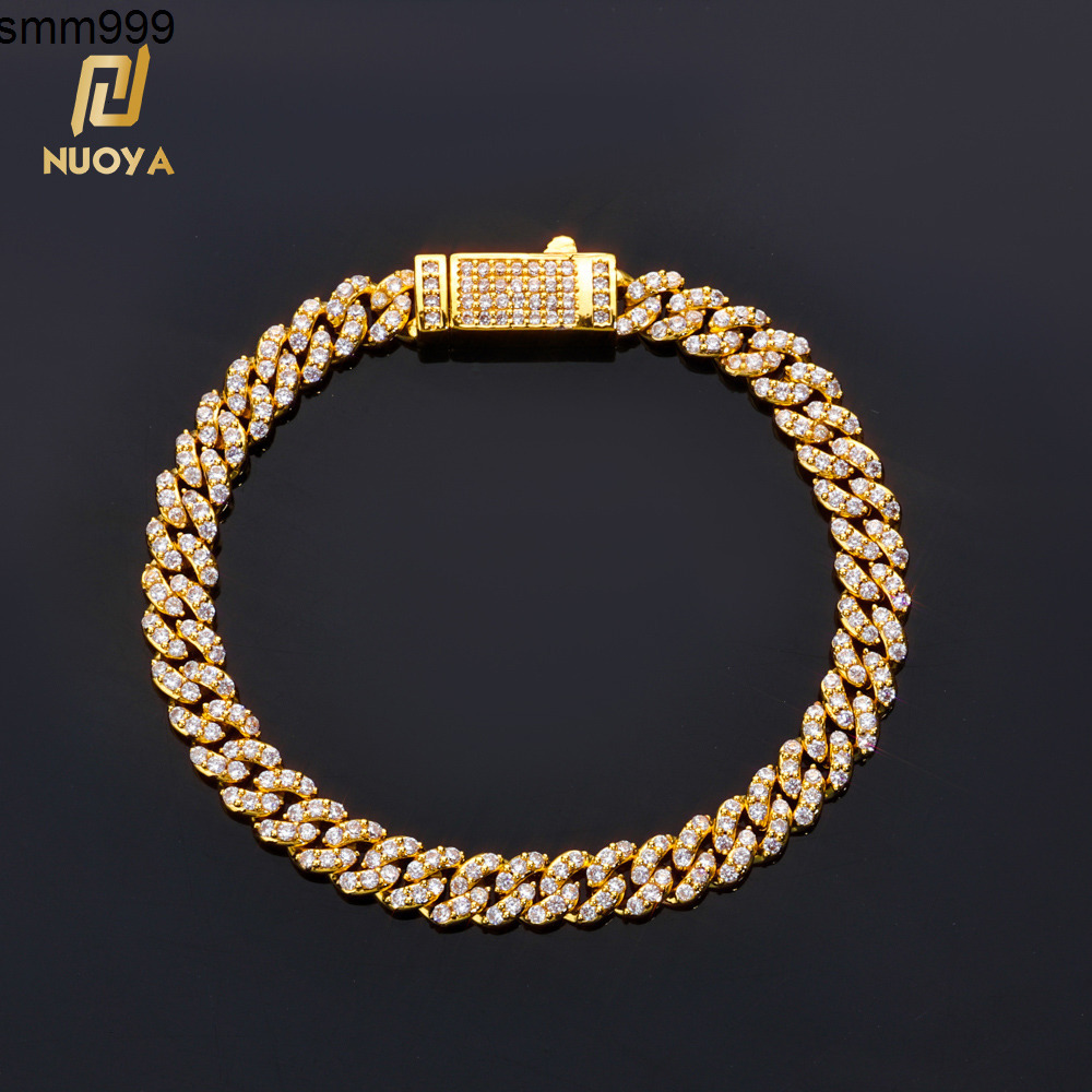 NUOYA Hip Hop Jewelry 6mm Miami Cuban Link Chain Fully Iced Out Diamond Cuban Link Chain Bracelet Mens Jewelry