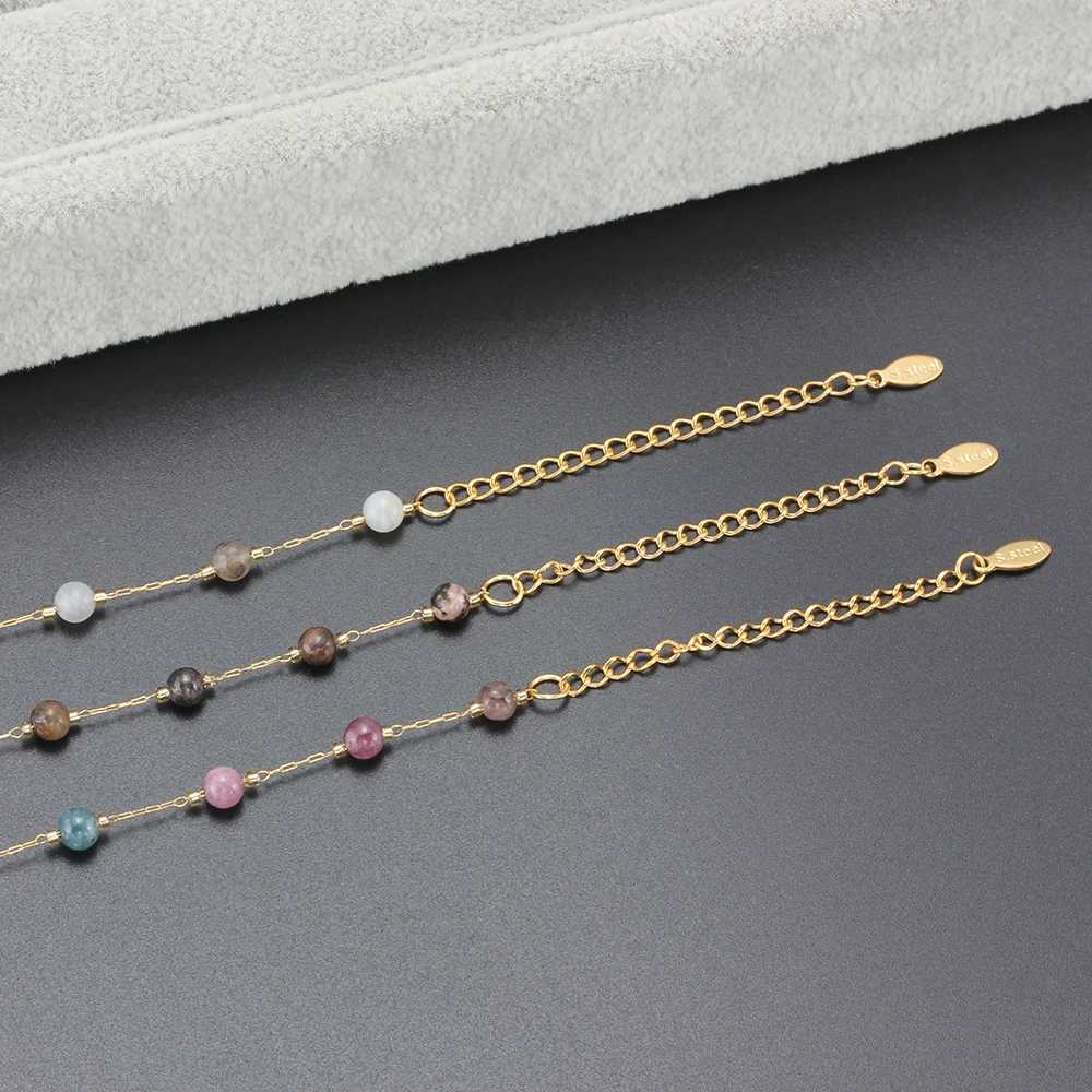 Natural Stone Stainless Steel Crystals Bead Chain Bracelets For Women Gold Color Ladies Ankle Bracelet Jewelry 7-9 Inch XJ250707