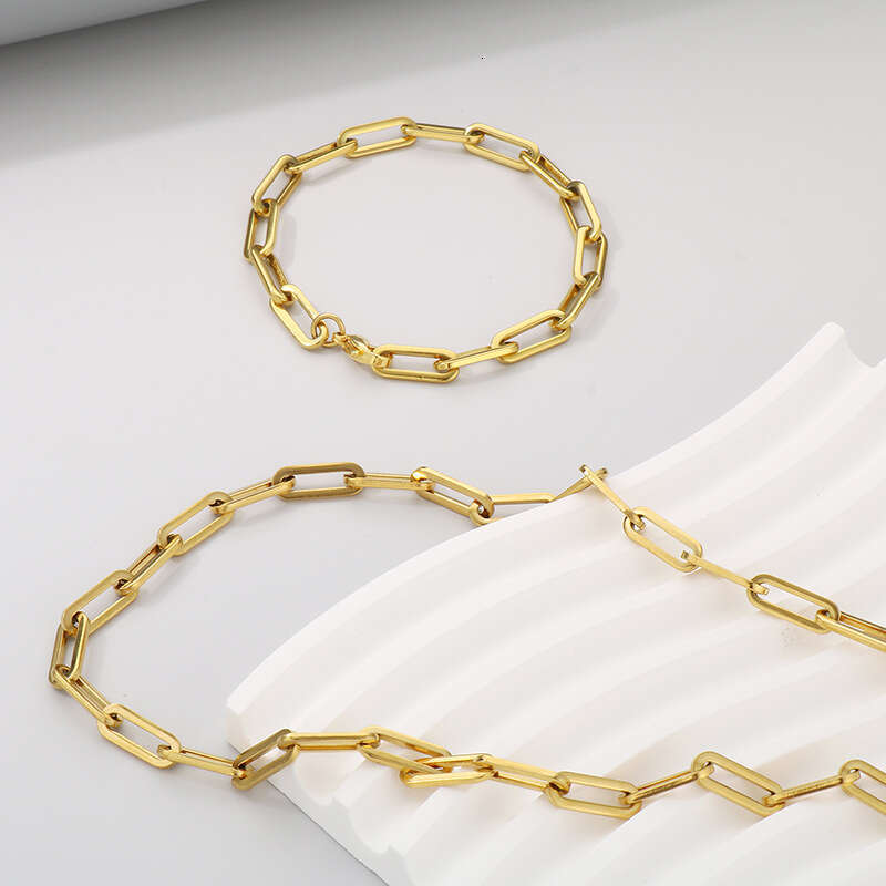 DHCollections Unisex Chunky Square Link Chain Necklace & Bracelet Stainless Steel Minimalist Jewelry