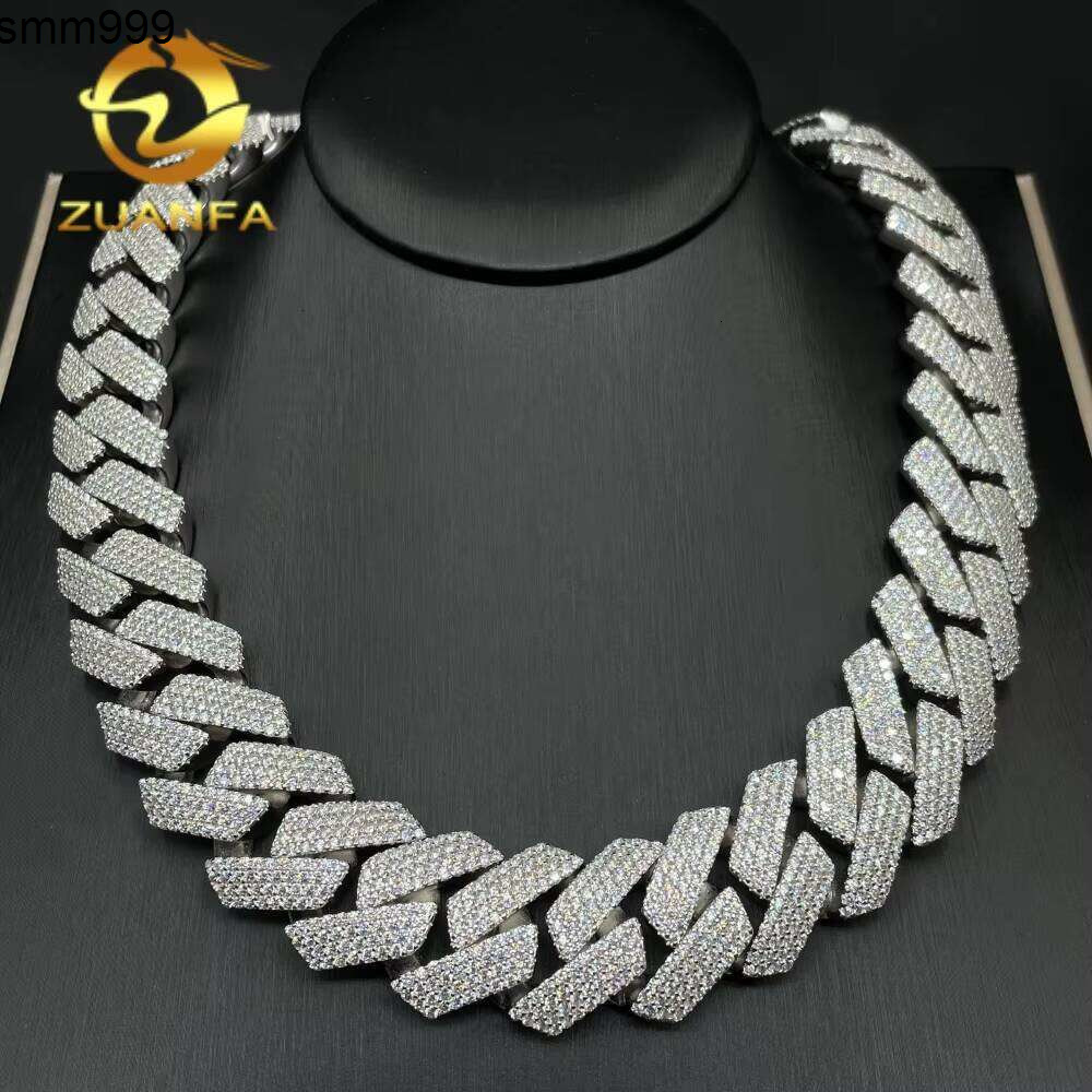 Large GRA Certified Tester Mens Jewelry Solid Sterling Sier 22Mm VVS Cubic Zirconia Iced Out Cross Cuban Chain