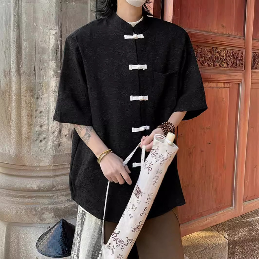 New Chinese Designer Short Sleeves Style Short Sleeve Shirt For Men 2025 Summer New Design Sense Niche Loose Zhongshan Shirt Jacket