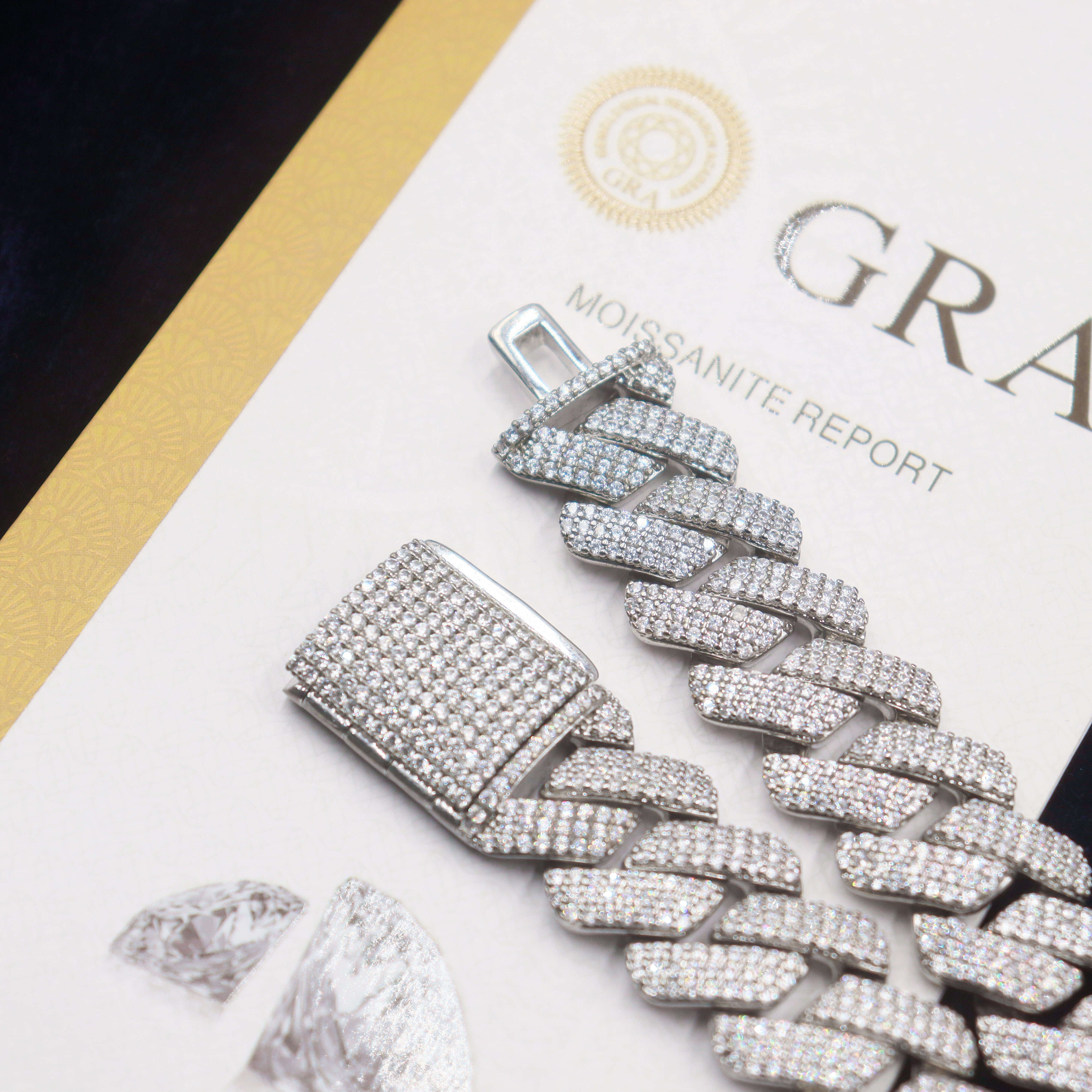 14K Gold Plated Moissanite Miami Cuban Link Chain Hip Hop Fine Jewelry 925 Sterling Silver 19mm Necklace Men Bracelet