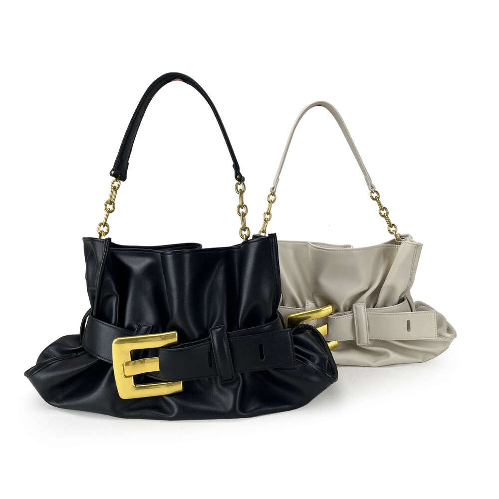 Summer New Fashion Women s Pleated Cloud Handbag with Metal Chain Strap and Eye catching Square Buckle