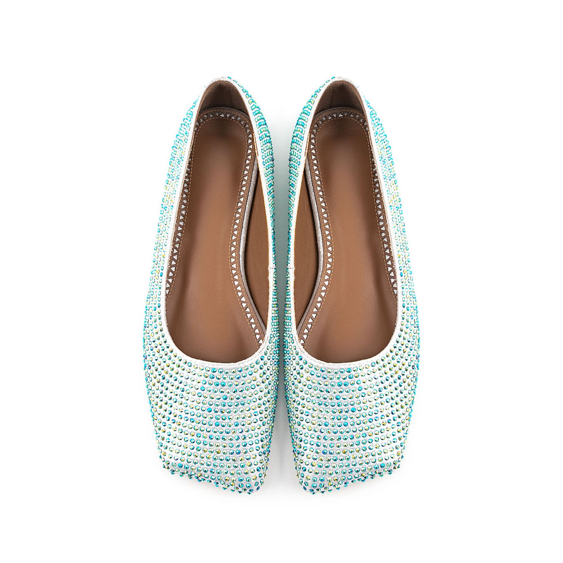 Women's Silver Suede Square-Toe Ballet Flats - Full Rhinestone Accent Wide Width Slip-Ons, Faux Suede Comfort Flats