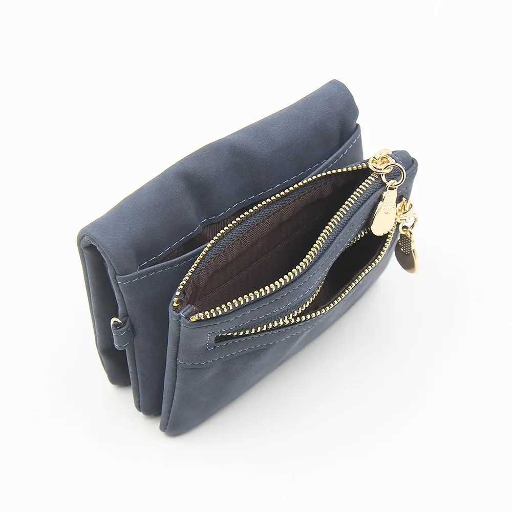 New purse for women short European and vintage frosted double zipper multi-functional folding expandable womens handbag Y250707