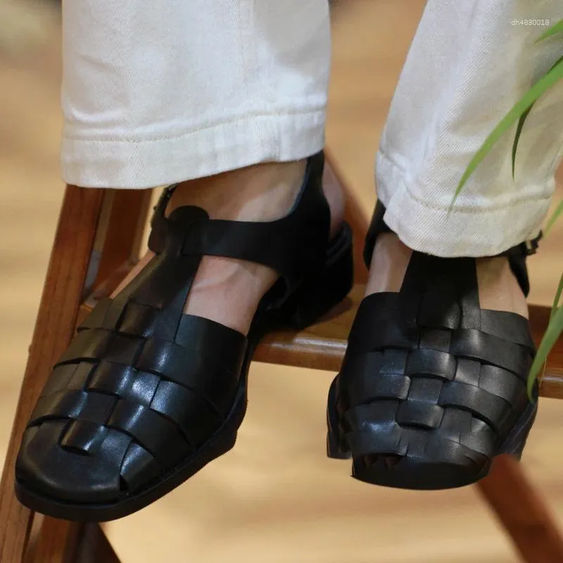 Sandals Retro Cross Woven Cowhide Summer British Casual Roman Men's Designer Style Trendy Luxury Handmade Men Shoes